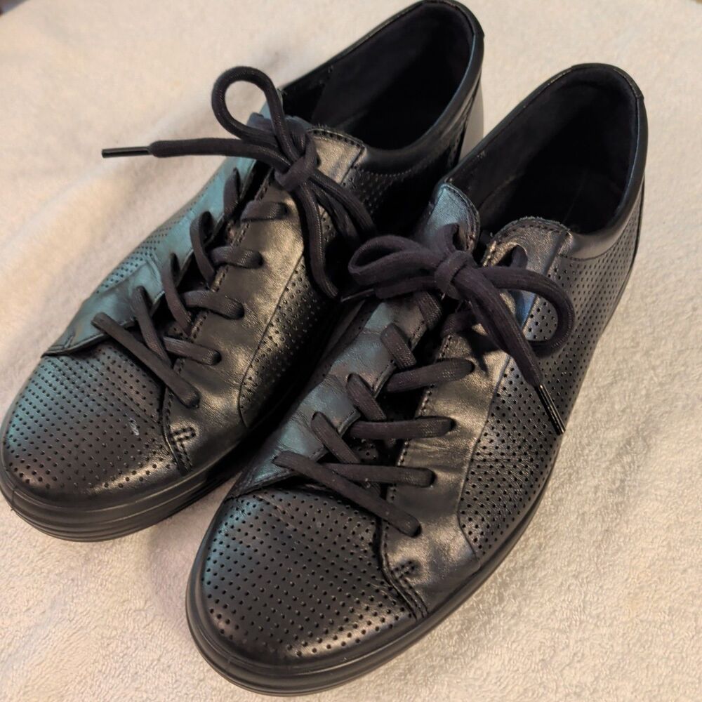 ECCO Soft 7 Shoes Black Perforated Leather Size 12-12.5